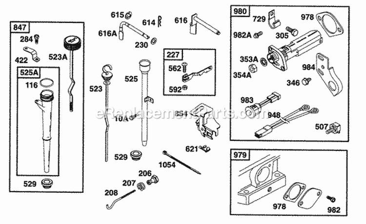 Oil Fill Oil Gard Diagram and Parts List for 221432-0145-05  Briggs and Stratton Engine